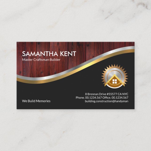 Silver Gold Waves Timber Wood Panel Business Card (Front)