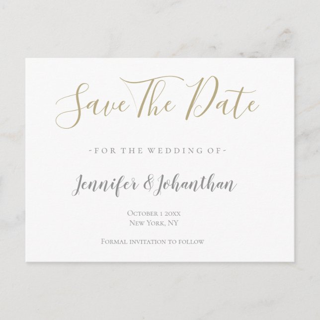 Silver & gold wedding save the date cards (Front)