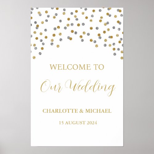 Silver Gold Wedding Welcome Custom 12x18 Poster
