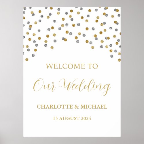 Silver Gold Wedding Welcome Custom 18x24 Poster