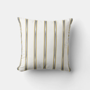 Silver Gold White Stripes Lumbar and Throw Pillows