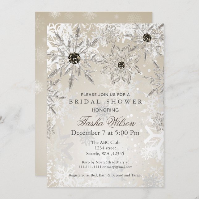 silver Gold Winter Bridal Shower Invite (Front/Back)