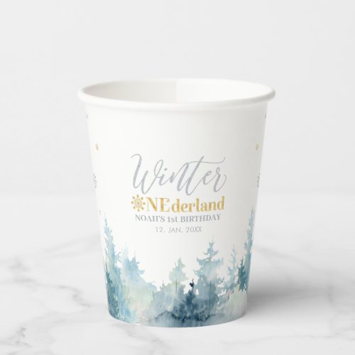 Silver  Gold Winter Onderland 1st Birthday Party Paper Cups