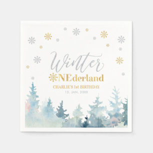 Silver & Gold Winter Onederland 1st Birthday Party Napkins