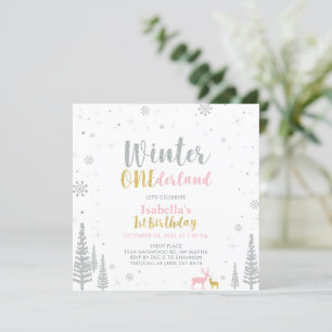 Silver & Gold Winter Onederland 1st First Birthday Invitation