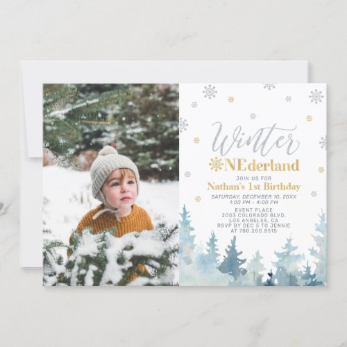 Silver  Gold Winter Onederland Boy 1st Birthday Invitation