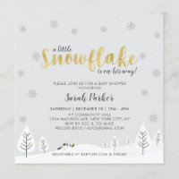 Silver & Gold Winter Wonderland Boy Baby Shower Invitation