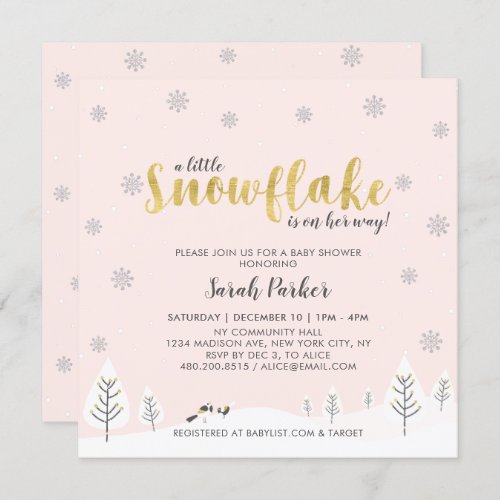 Silver  Gold Winter Wonderland Girl Baby Shower Invitation