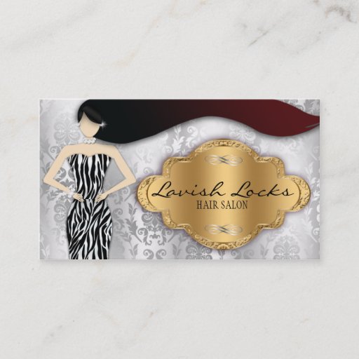 Customizable Silver Gold Zebra Damask Hair Stylist Salon Business Card Templates