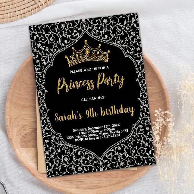 Silver Golden Glitter White Princess Birthday Invitation (Silver Golden Glitter White Princess Birthday Invitation)