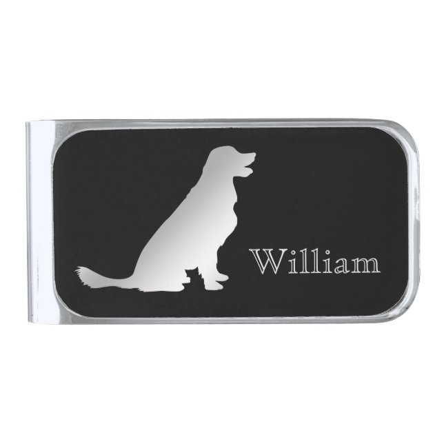 Silver Golden Retriever Personalized Silver Finish Money Clip (Front)
