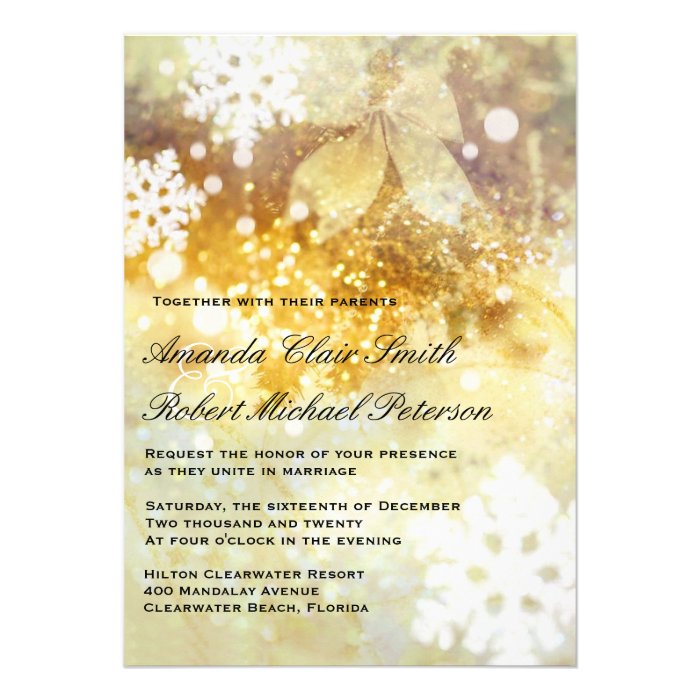 Silver Golden Winter Wedding & Reception Invite