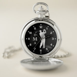Silver Golfer Triple Monogram Pocket Watch