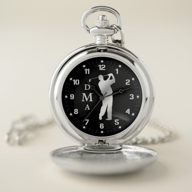 Silver Golfer Triple Monogram Pocket Watch (Inside)