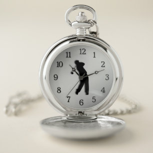 Silver Golfer w Black Numbers Pocket Watch