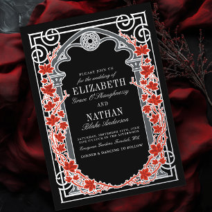 Silver Gothic Autumn Cathedral Frame Wedding  Foil Invitation