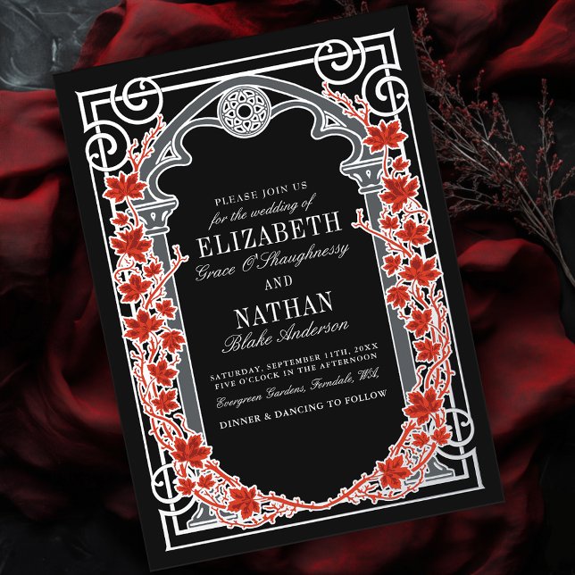 Silver Gothic Autumn Cathedral Frame Wedding  Foil Invitation (Creator Uploaded)