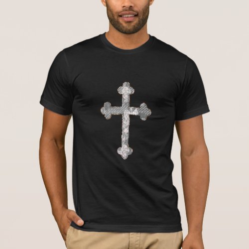 Silver Gothic Cross Mens T_Shirt