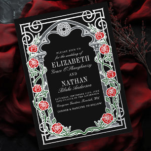 Silver Gothic Roses Cathedral Frame Wedding  Foil Invitation