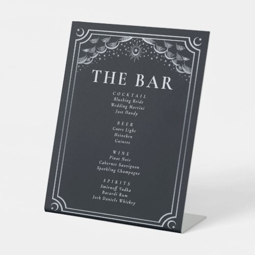 Silver Gothic Tarot Card Wedding Bar Menu Pedestal Sign