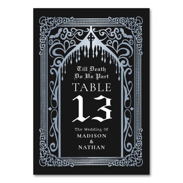 Silver Gothic Vampire Cathedral Wedding Table Number (Back)
