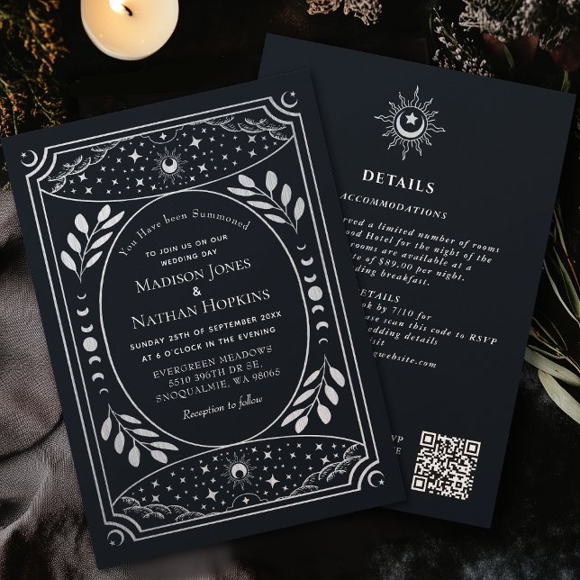 Silver Gothic Vintage Tarot Wedding QR Invitation (Creator Uploaded)