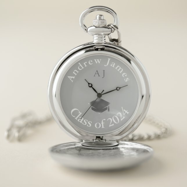 silver grad cap - class of 2024 personalized  pocket watch (Inside)