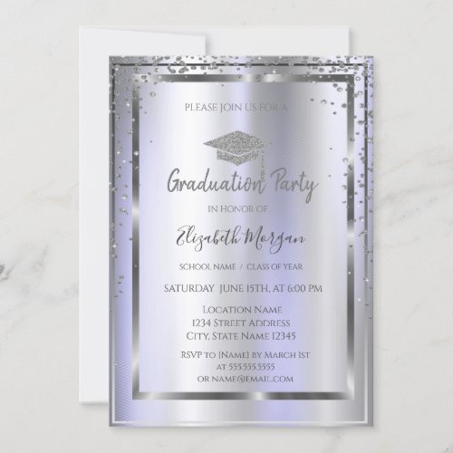 Silver Grad Cap Diamonds Violet  Invitation