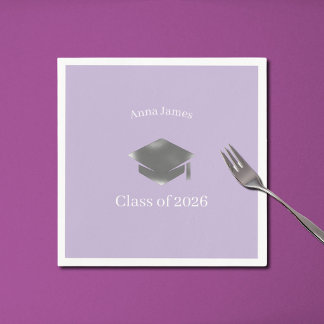 Silver Grad Cap in Dusty Lavender Napkins