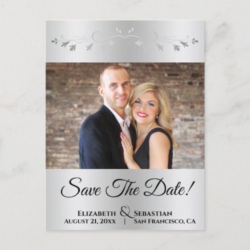 Silver Gradient Chic Wedding Save Date Postcard