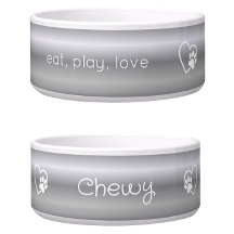 Silver Gradient Eat Play Love Custom Dog Name Bowl