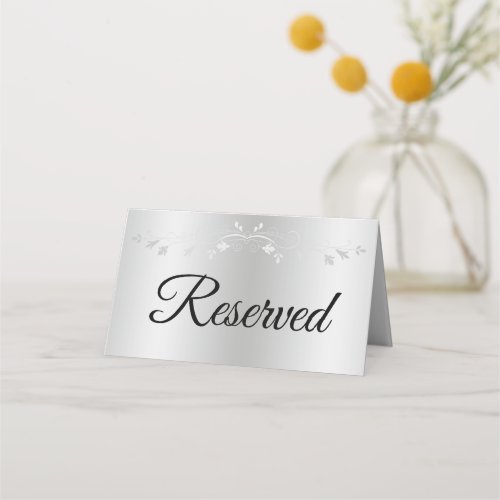 Silver Gradient Elegant Flourish Wedding Reserved Place Card