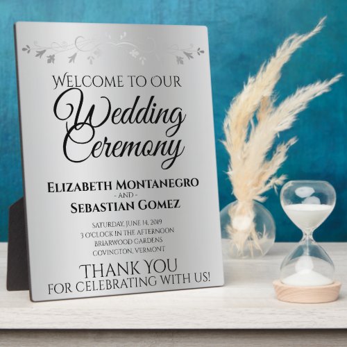 Silver Gradient  Flourish Elegant Wedding Welcome Plaque