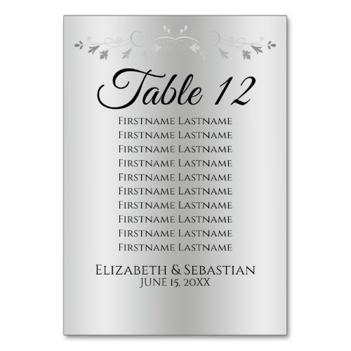 Silver Gradient  Flourish Wedding Seating Chart Table Number