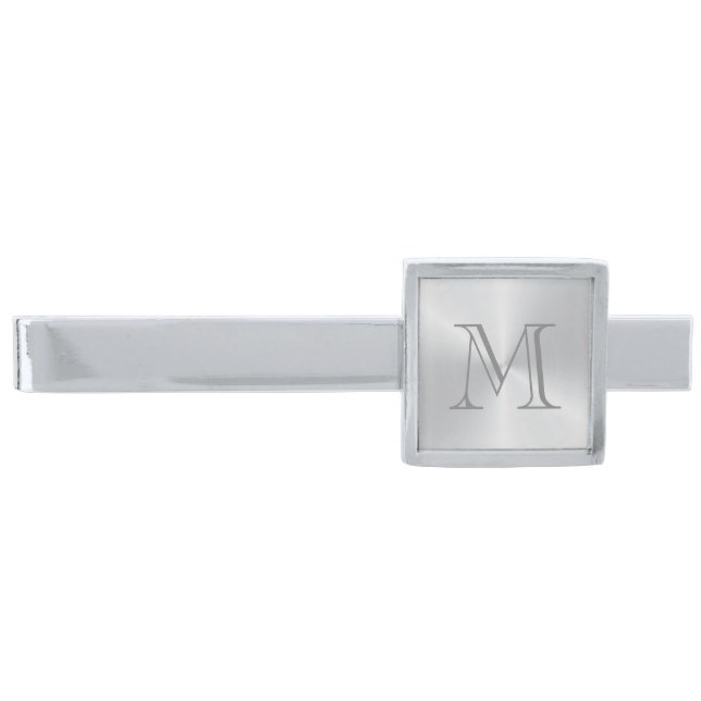 Silver Gradient Monogram Finish Tie Clip (Front)
