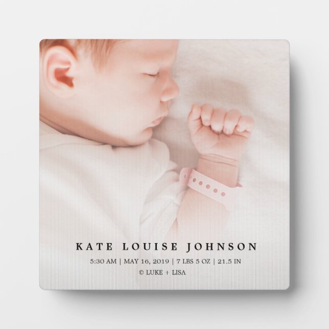 Silver Gradient New Baby Photo & Birth Record Plaque (Front)