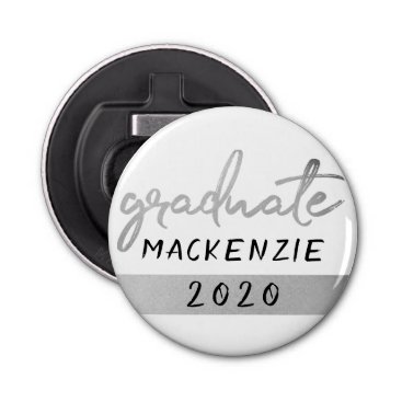 Silver Graduate | Trendy Platinum Brush on White Bottle Opener Silver Graduate | Trendy Platinum Brush on White Bottle Opener
