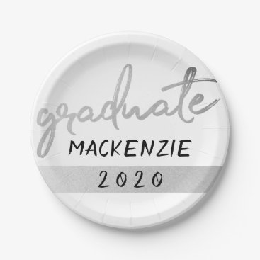 Silver Graduate | Trendy Platinum Brush Script Paper Plate Silver Graduate | Trendy Platinum Brush Script Paper Plate
