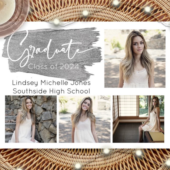 Silver Graduation Announcement & Party Invitation (Creator Uploaded)
