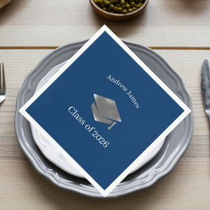  Silver Graduation Cap -Class of 2026= no2 Napkins