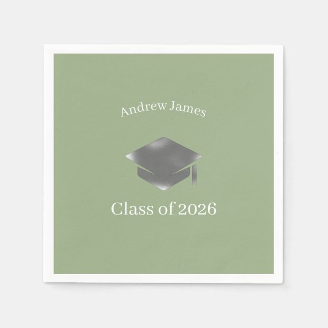  Silver Graduation Cap -Class of 2026= no3 Napkins (Front)