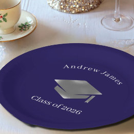 Silver Graduation Cap -Class of 2026 Paper Plates