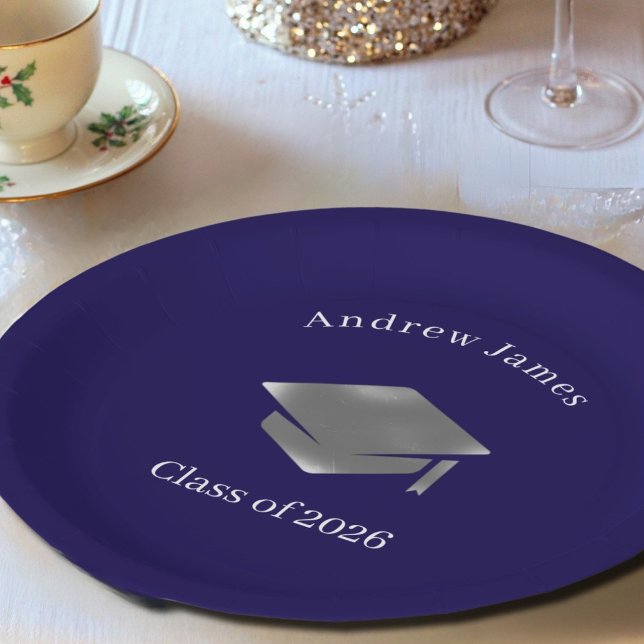  Silver Graduation Cap -Class of 2026 Paper Plates (Creator Uploaded)