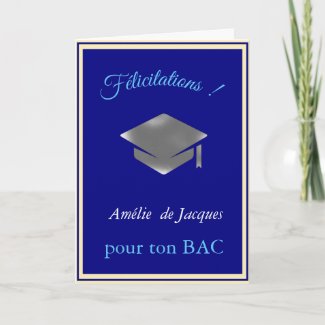 Silver graduation cap  - Congrats in French  Card