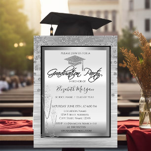 Silver Graduation Cap,Glass Diamonds Graduation Invitation