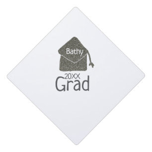 Silver graduation cap glitter add name grad year c