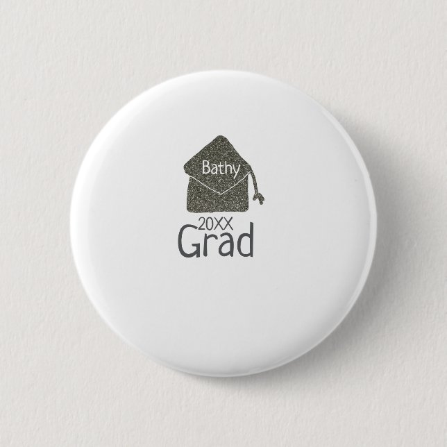 Silver graduation cap glitter add name grad year c button (Front)