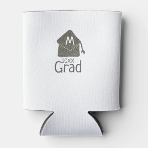 Silver graduation cap glitter add name grad year c can cooler