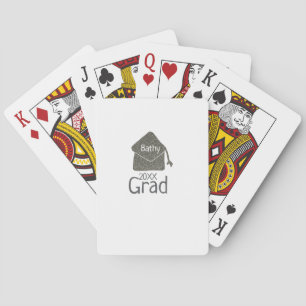 Silver graduation cap glitter add name grad year c poker cards