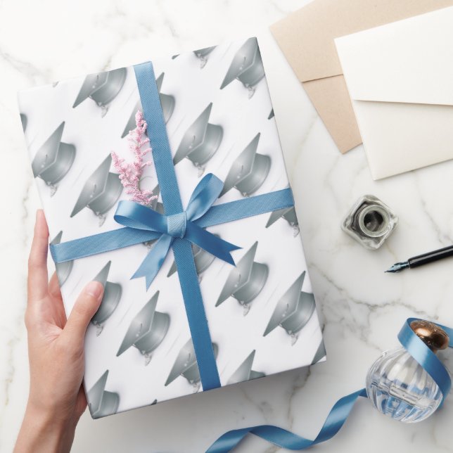 Silver Graduation Cap Wrapping Paper (Gifting)